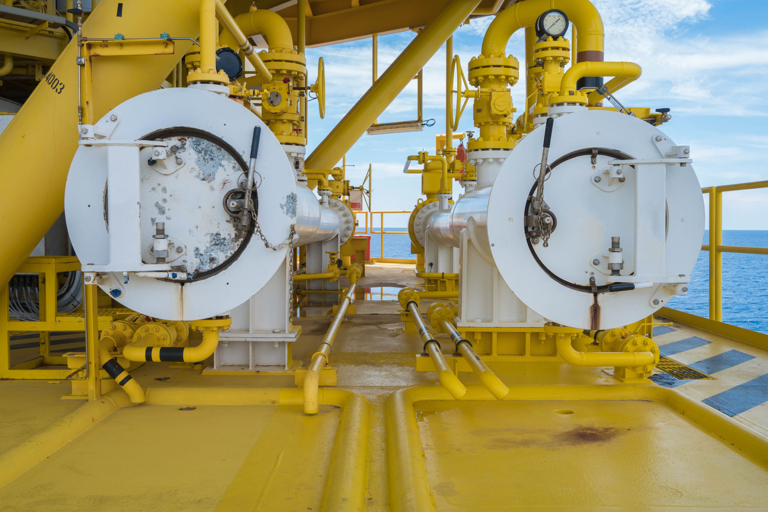 Pig reciever at oil and gas wellhead remote platform for internal cleaning and inspection to protec corrode inside sea line pipe.